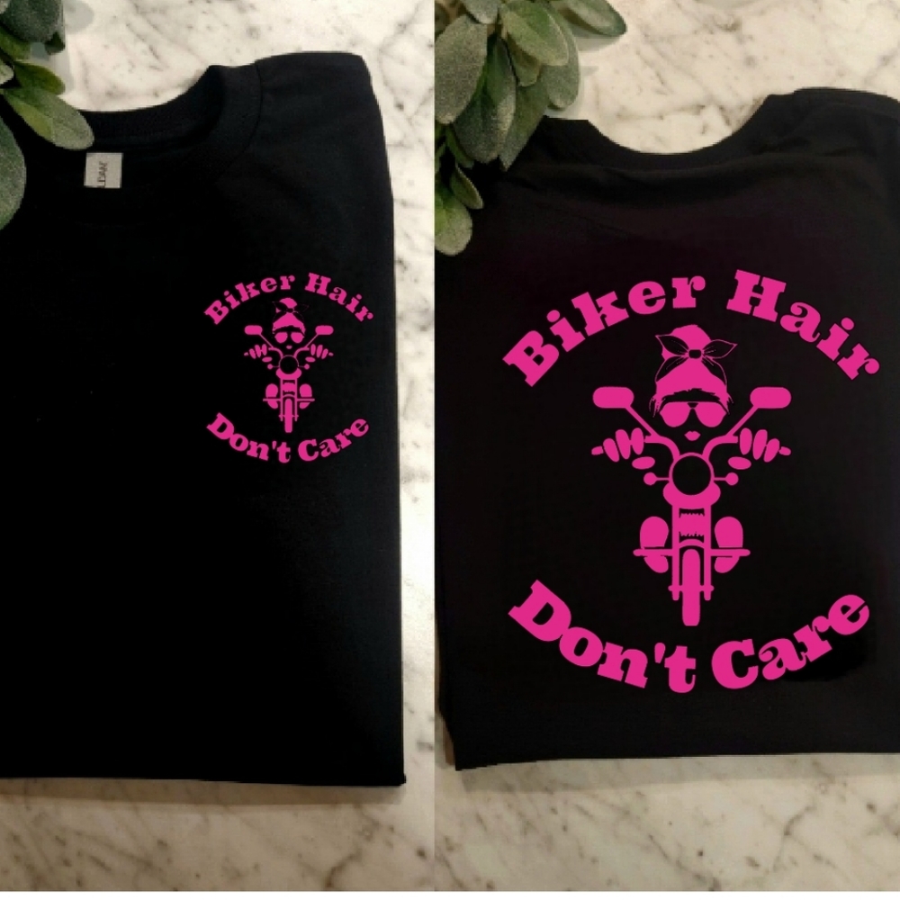Biker hair don't care shirt cute motorcycle riding rider popular trending pink